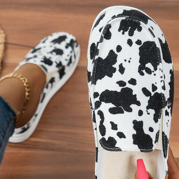 Shoes - Cow Print Slip-On Boat Shoes